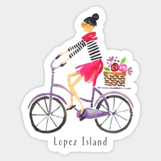 Lopez Island, San Juan Islands, WA Cute Girl on a Bike Sticker